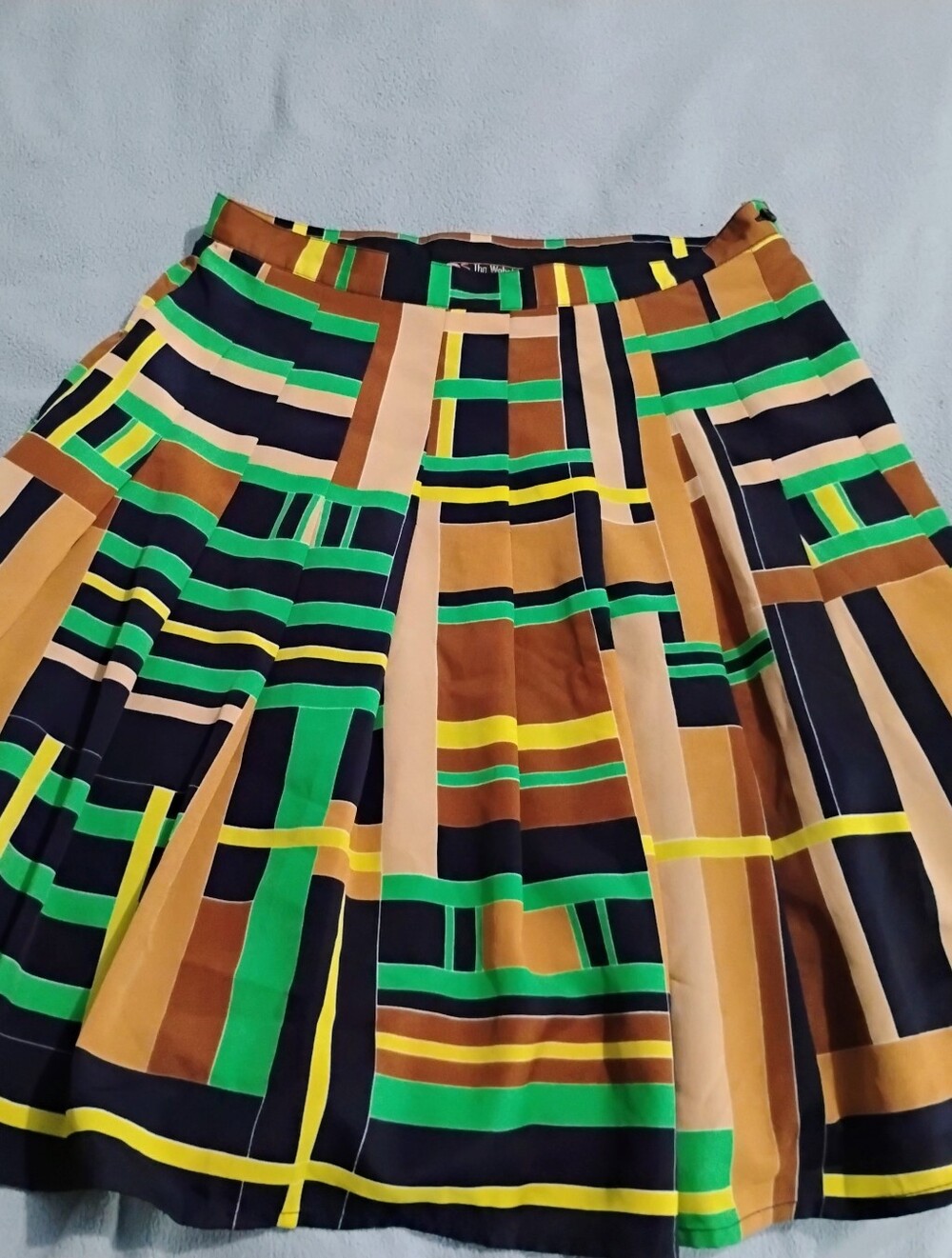 The Webster Miami Women's Geometric Print Pleated Skirt - Green & Brown